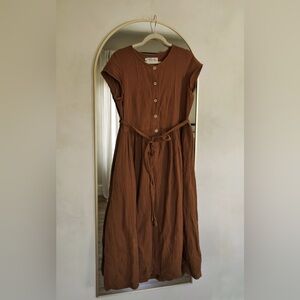 Cotton Gauze Camel Midi Dress